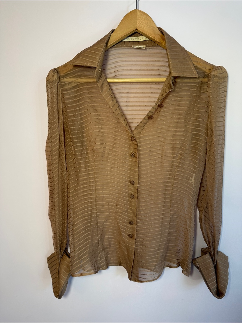 Stella McCartney Sheer Striped Button-Front Top in Beige